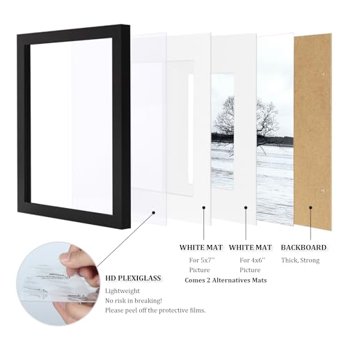 Egofine 8x10 Picture Frames Set of 4, Made of Solid Wood Covered by Plexiglass 4x6 and 5x7 with Mat or 8x10 without Mat, f...