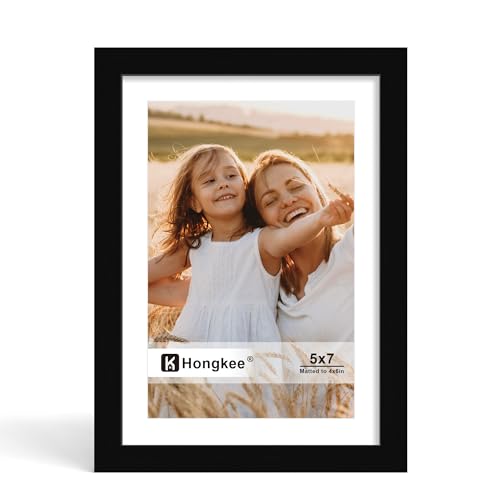 Hongkee 5x7 Picture Frame, Made of Solid Wood with Real Glass, Display Pictures 4x6 with Mat or 5 x 7 without Mat - Wall a...