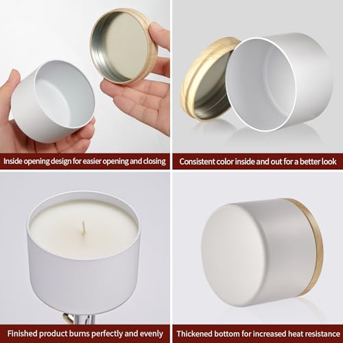 MGLIFEUL Candle Tins Jars Container Vessels for Making 4 8 Oz White Empty Candle Tins Can Gift Box Packaging Plate with Li...