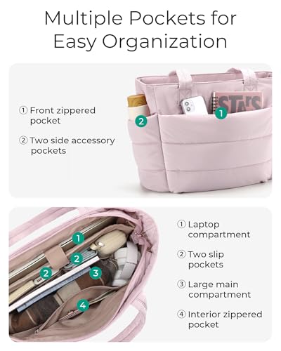 BAGSMART Tote Bag for Women, Lightweight Puffy Tote Bag with Compartments Shoulder Bag Handbag for Travel, Work, Gym | Lig...