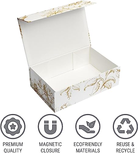 Sorarto Luxury Keepsake Gift Box 3-Pack | Gold Floral Decorative Boxes with Magnetic Lids for Presents, Wedding Memory Bo...