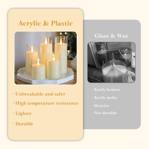 Fo32won Ivory White LED Flameless Pillar Candles Battery Operated with Remote Timer, 5 Pack 3D Flickering Acrylic Candles ...