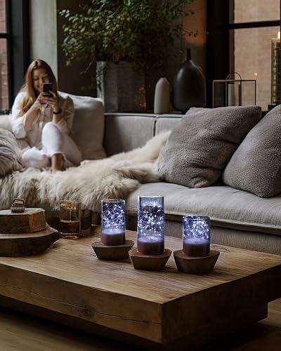Homemory Flickering Flameless Candles with Remote, Embedded String Lights in Acylinder Vase, Battery Operated Fake Candle...