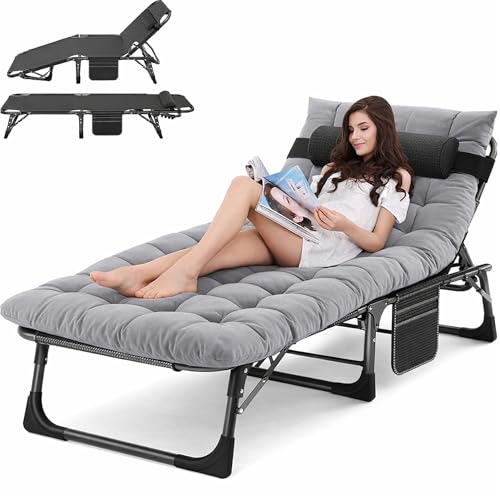ABORON Chaise Lounge Chair,5 Positions Padded Outdoor Tanning Chair,Heavy Duty Portable Lounge Chair for Outdoor Sunbathin...