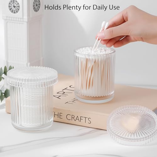 rejomiik Glass Qtip Holder Dispenser, Bathroom Canister Apothecary Jars with Lids, Vanity Makeup Accessories Storage Organ...