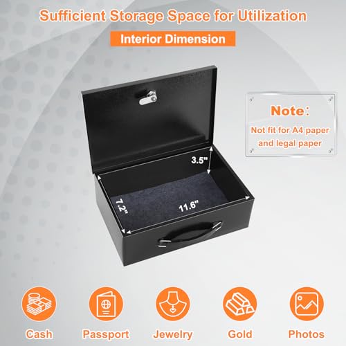 KYODOLED Fireproof Document Box with Key Lock, Small Lock Boxes for Personal Items, Fire and Water Resistance, Fireproof S...