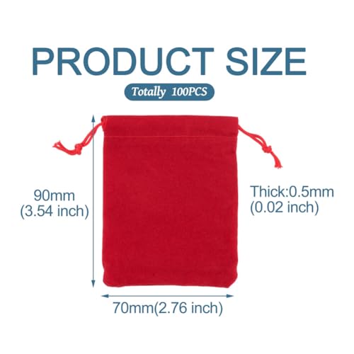 FASHEWELRY 100 Pack Red Velvet Drawstring Bags 3.6 x 2.8 inch Christmas Candy Gift Bags Mini Jewelry Storage Present Packa...