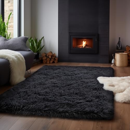 Zentavio Black Area Rugs for Living Room Bedroom 4x6 Men Room Carpet Fluffy Furry Shag Aesthetic Plush High Pile Floor Rug...