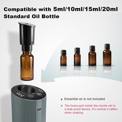 Waterless Essential Oil Diffuser for Home Car Office, Scent Diffuser with 4 Timer (1/3/6H & Off) & 3 Mist(L/M/H), Recharge...