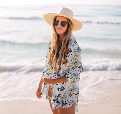 Zoye Chen Women’s Bikini Swimsuit Cover Up Button Down V Neck Shirts Long Sleeve Blouse Beachwear Bathing Suit