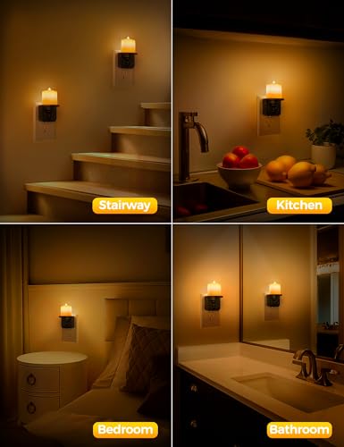 Briignite Flameless Candle Night Lights, Amber Plug-in 2 Pack, LED Candle with Light Sensor, 0-100LM Dimmable, Kids Hallwa...