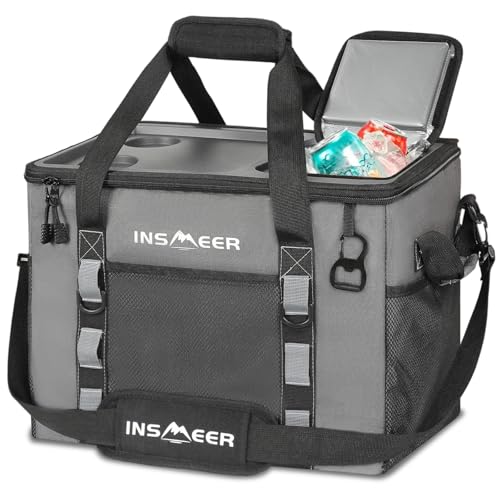 INSMEER Soft Cooler Bag with Hard Shell & 2 Cup Holders, Portable 40L/70 Cans Collapsible Cooler Bags Insulated with Leakp...