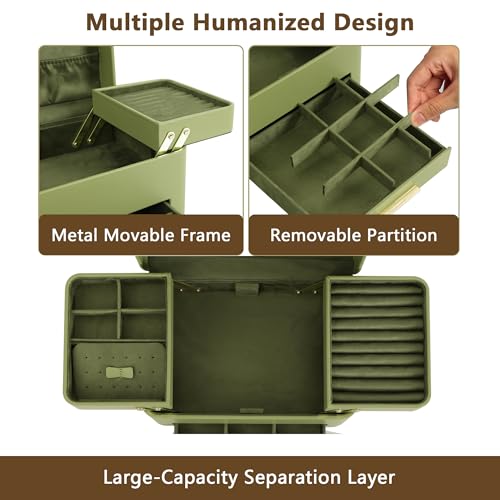 KAMIER Jewelry Box, 3 Layers Jewelry Organizer with Drawers, PU Leather Jewelry Storage Organizer for Earring, Ring, Neckl...