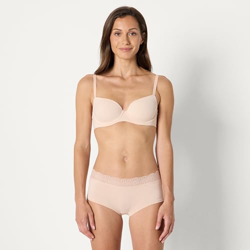 Amazon Essentials Women's Peached Microfiber Lace Trim Boyshort, Pack of 6
