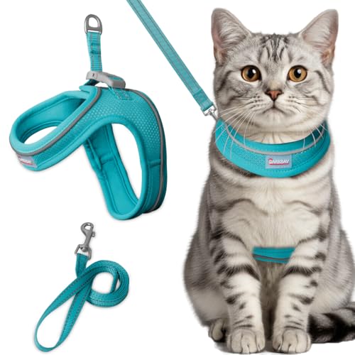 Cat Harness and Leash Set,Escape Proof Kitten Harness,Step in Adjustable Soft Lightweight,Easy Control,Reflective Strips C...