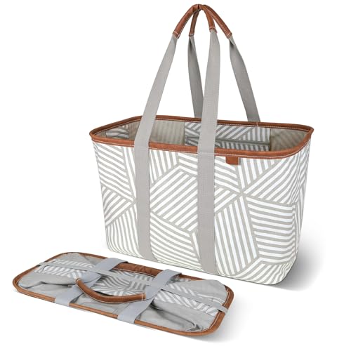 CleverMade Collapsible LUXE Tote - Reusable Grocery Shopping Storage Bag Organizer w/Handles Reinforced Bottom