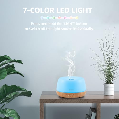 SEEDSEEL 300ML Essential Oil Diffuser with 7-Color LED Lights and Remote Control, Modern Minimalist Design, High-Efficienc...