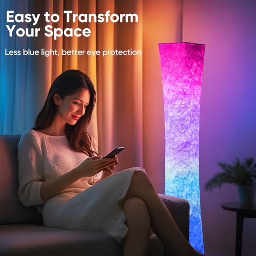 Morden LED Soft Light Floor Lamp, 52" Simple Design Slim RGB 16 Color Changing Tyvek Fabric Shade Dimmable Remote Control ...