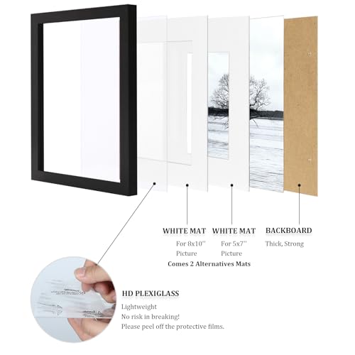 Egofine 11x14 Picture Frame Black - Photo Frame Made of Solid Wood Covered by Plexiglass for Table Top Display Pictures 5x...