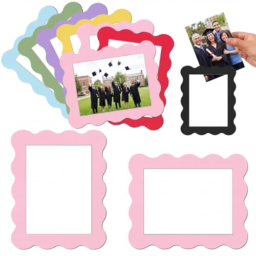 Kingdder 12 Pcs Graduation Scalloped Magnetic Picture Frame for Refrigerator 4 x 6 Pastel Reusable Picture Frame Magnets D...