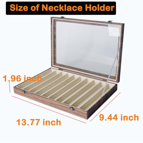 MIOINEY Glass Lid Necklace Organizer Box Transparent Necklace Holder Organizer Velvet Necklace Display Box Clear Lid Jewel...