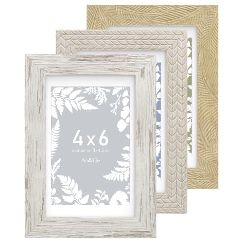 An&He 4x6 Picture Frames Set of 3, Rustic Vintage Photo Frame with HD Plastic Cover, for Wall Hanging or Tabletop Display,...