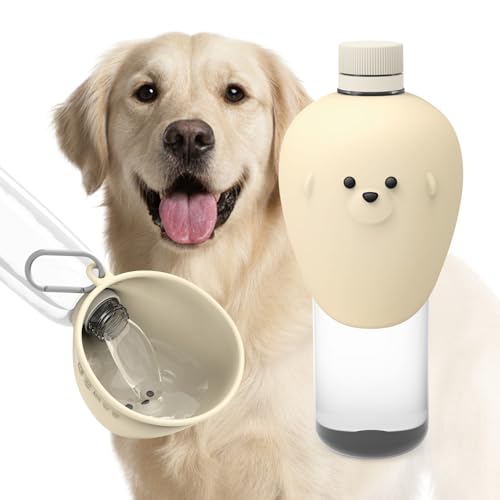 Lunabear Portable Dog Water Bottle Bowl, for Travel, for Outdoor Activities, BPA Free Silicone Body, Easy to Clean, Dishwa...