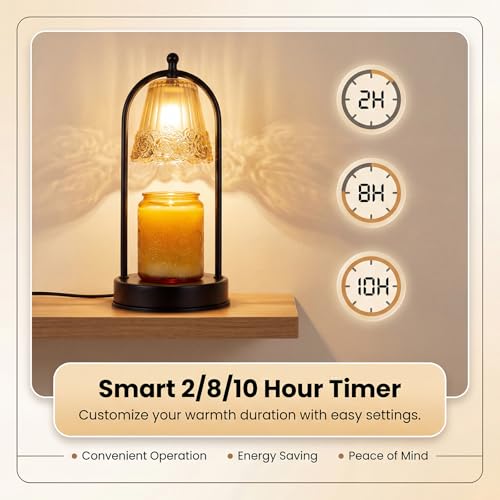 YWYWLED Vintage Rose Candle Warmer Lamp with Timer & Dimmer - Portable Iron Base, Amber Glass Shade, 2 Bulbs Included - El...