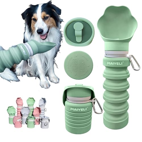 Collapsible & Portable Dog Water Bottle with Dispenser for Walking, Travel, and Outdoor, 9oz-17oz Leak-Proof Silicone Wate...