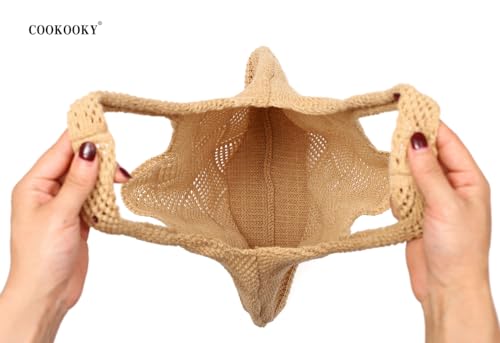 COOKOOKY Crochet Beach Tote bag Summer Beach Bag for Women Aesthetic Mesh Tote Bag Hippie Bag Knit Bag