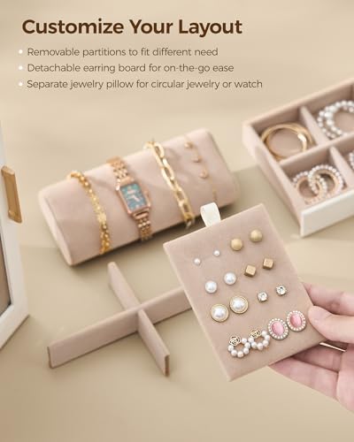 Glimmloop 360° Rotating Jewelry Box with 7 Drawers, Spacious Vertical Jewelry Organizer with Glass Window, Jewelry Storage...