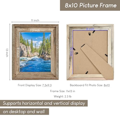 NWDCLF Rustic 8x10 Picture Frame, Reclaimed Barnwood Photo Frame with Real Glass, Distressed Natural Wood Frame for Wall a...
