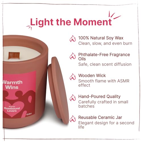 Headway Red Jar Scented Candle - Rose Musk Fragrance - 100% Soy Wax Scented Candles for Home, Valentines Day - Couples Gif...