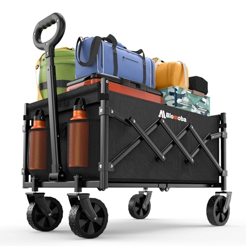 Collapsible Wagon with Wheels, 220 lbs Wagons Carts Foldable Wagon Cart with Flexible Handle, Lightweight Portable Folding...