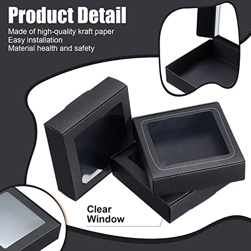 Zonon 30 Pcs Kraft Paper Boxes with Window 4.13 x 4.13 x 1.18 Inch Candy Packaging, Small Gift Boxes, Soap holder, Mini Tr...