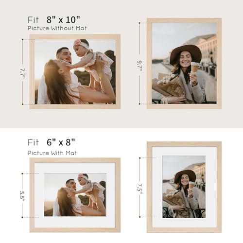 puthiac 8x10 Solid Oak Wood Picture Frame, Fits 6x8 with Mat or 8x10 Without Mat, Wall or Tabletop Display with Stand, Ver...
