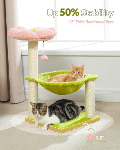 MUTTROS Flower Cat Tree, 28" Cat Tower with Cozy Flower Perch, Large Hammock for Indoor Small Cats, Cute Cat Tree with Sis...