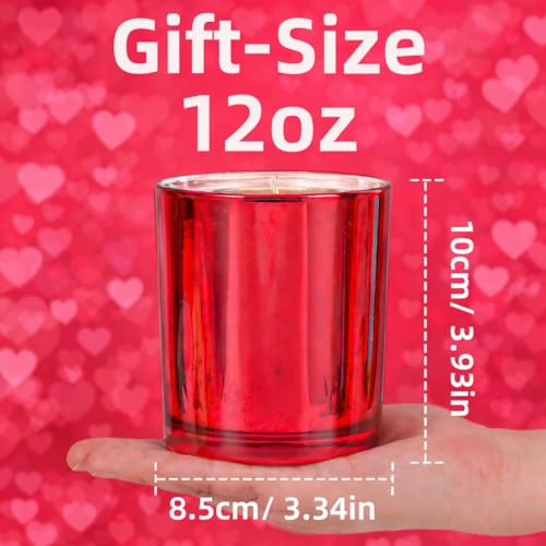 Viyffo 12oz LED Light Up Scented Candle, Lavender & Eucalyptus Soy Candle, Decorative Red Glass Jar Candle, Non Toxic Home...