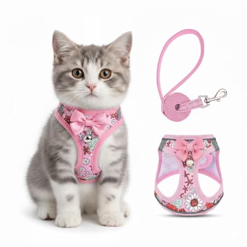 SALFSE Cat Harness and Leash Escape Proof for Walking, Adjustable Soft Kitten Harness with Reflective Straps Step in Cat V...
