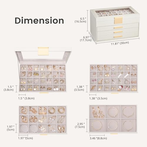 Lolalet Earring Storage Box Case with Glass Top, Large Earring Jewelry Holder Organizer Display with Drawer and Grid, Gift...