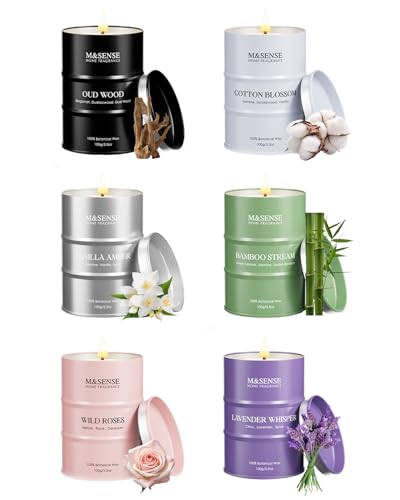 M&SENSE Spring Candle Gift Set | Mini Scented Candles Set | 6 Pack Candles for Home Scented,Oud Wood,Cotton Blossom,Vanill...
