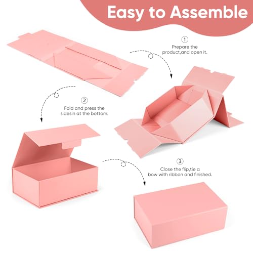YEEHONG Pink Gift Box for Presents, 9.8x5.9x3.4'' Small Gift Boxes with Lids, Bridesmaid Gifts Boxes, Cute Box, Birthday G...