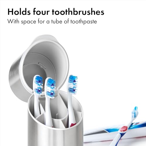 OXO Good Grips Stainless Steel Toothbrush Organizer, Bathroom Organizer and Storage, Toothbrush Holder for Countertop, Sle...