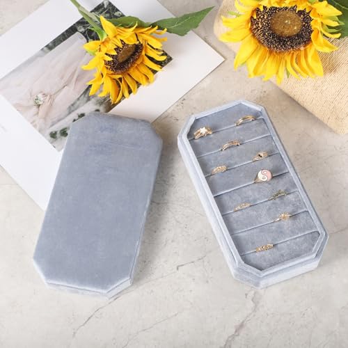 Anjetan Ring Organizer with Removable Lid, Velvet Ring Jewelry Box Storage, Holds 21 Rings, Octagonal Design, Dustproof Ve...