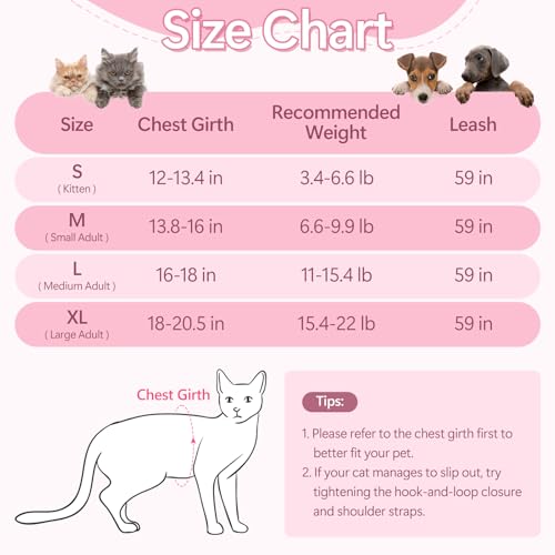 Cat Harness and Leash Set Escape Proof, Adjustable Cat Vest Harnesses Soft Kitten Harness Reflective Strips Jacket with Fl...
