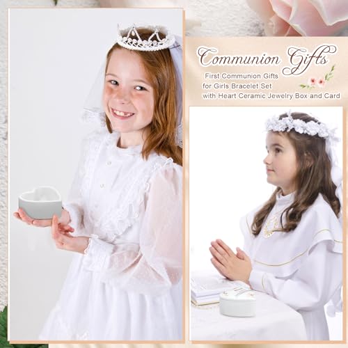 Funtery First Communion Gifts for Girls Ceramic Jewelry Keepsake Box with a Pray Card 1st Holy Communion Gifts for Girls B...