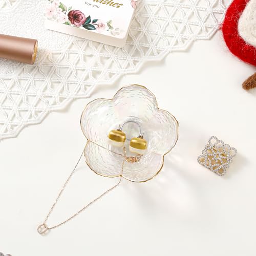 White Flower Jewelry Dish Glass Ring Dish Jewelry Tray Cute Vanity Organizer Room Decor Aesthetic Nightstand Bathroom Deco...