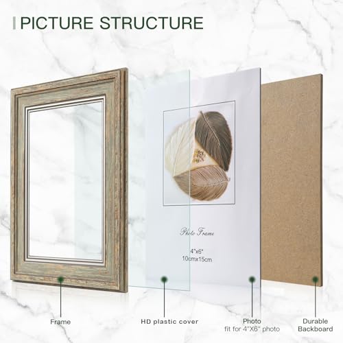 XUANLUO 3 Pack 4x6 Inch Picture Frames Farmhouse Rustic Vintage Distressed Wood Grain Photo Frame with HD plastic cover fo...