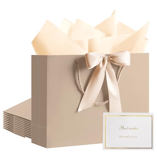 PASEOTA 12.6" Gift Bags Bulk, 10 Pcs Gift Bags with 20 Tissue Paper 10 Greeting Cards, Luxury Bag with Handles for Wedding...