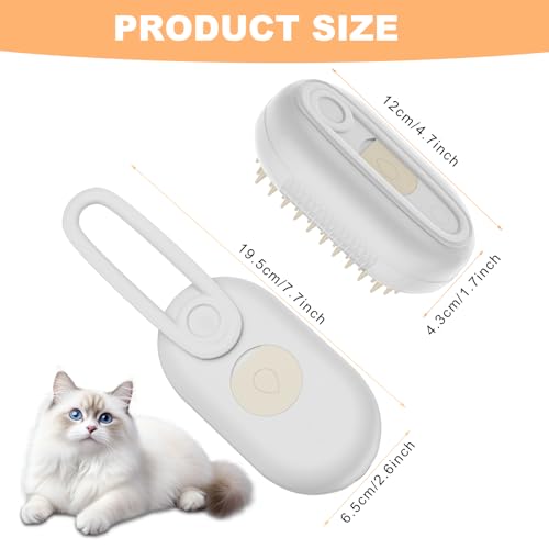 FUICZSN 4-in-1 Rechargeable Cat & Dog Steam Brush for Shedding, Self-Cleaning Pet Groomer with Rotating Handle for Massagi...
